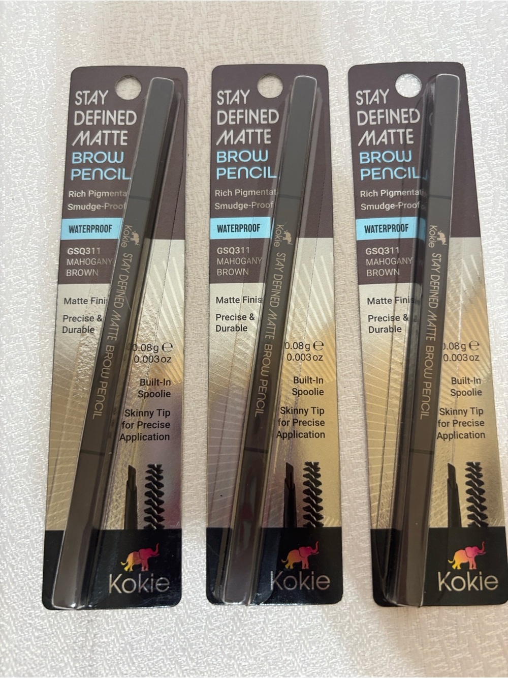 3x Kokie Stay Defined Matte Brow Pencil Mahogany Brown GSQ311 Waterproof NIB
